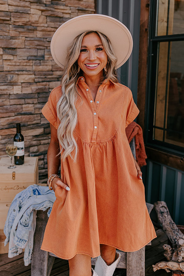 Autumn Treasure Denim Mini Dress In Pumpkin Image - 2