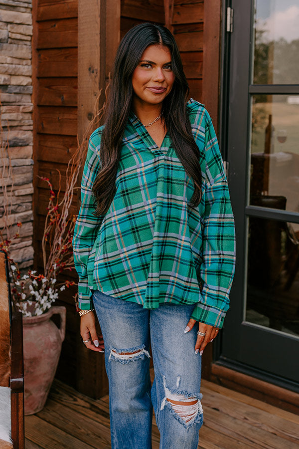 Catching Feelings Plaid Top In Green