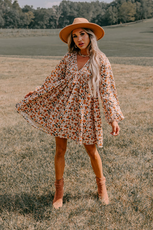 Milan Memories Floral Babydoll Dress In Iced Latte Image - 1