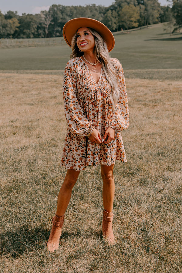 Milan Memories Floral Babydoll Dress In Iced Latte Image - 1