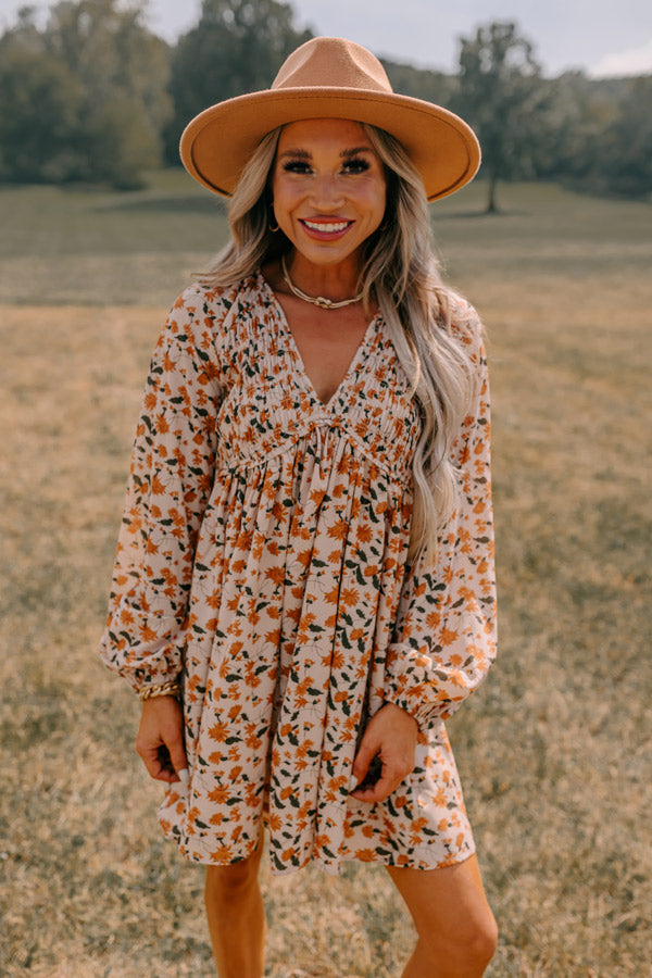 Milan Memories Floral Babydoll Dress In Iced Latte Image - 1