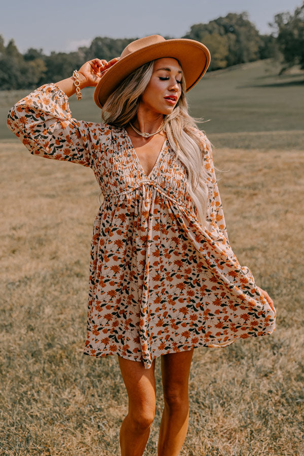 Milan Memories Floral Babydoll Dress In Iced Latte Image - 1