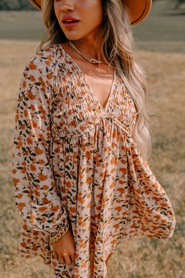 Milan Memories Floral Babydoll Dress In Iced Latte Image - 1