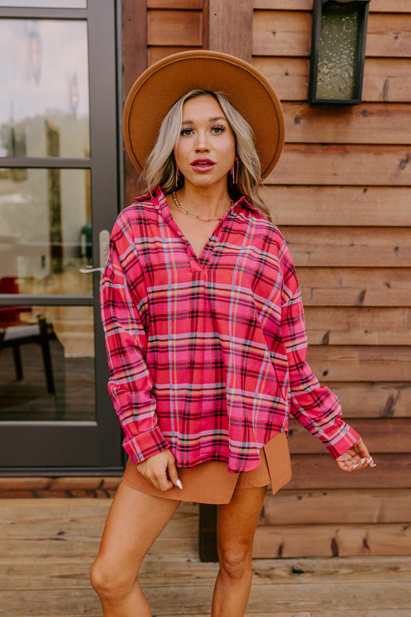 Catching Feelings Plaid Top In Pink Image - 5