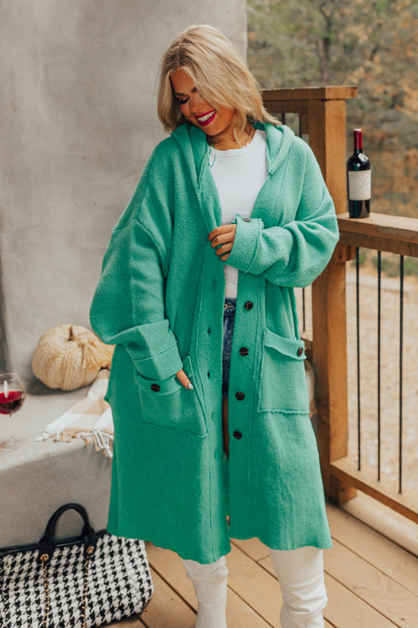 Start The Bonfire Duster Cardigan In Green Curves
