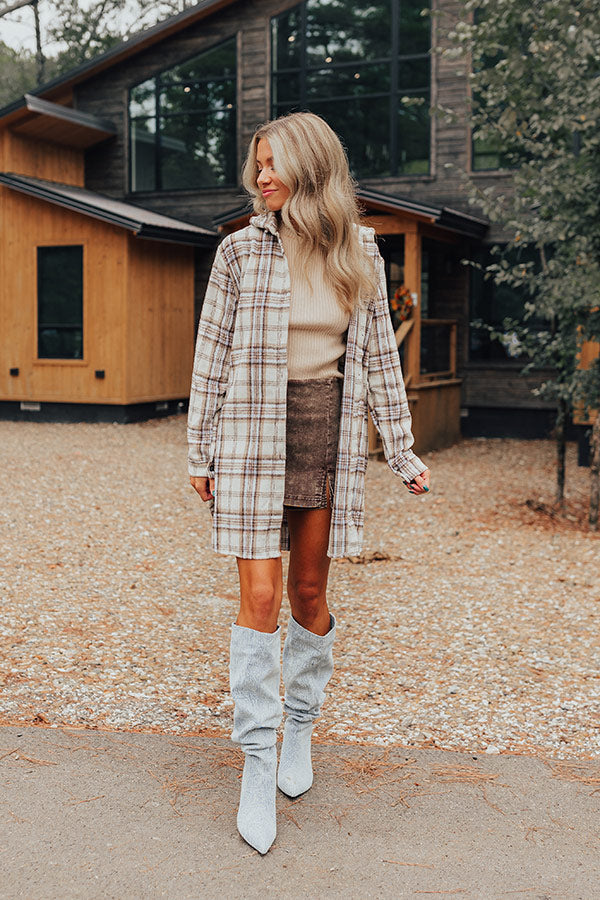 Touch Of Fall Plaid Tunic Dress In Cream