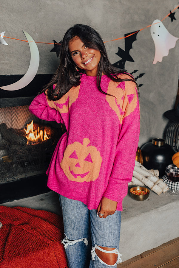 Hey Pumpkin Knit Sweater in Hot Pink Image - 3