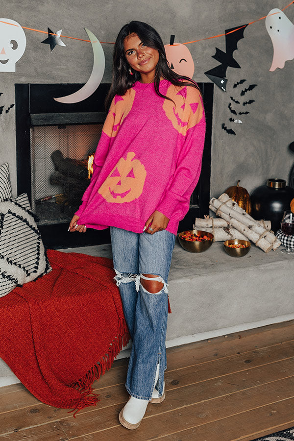 Hey Pumpkin Knit Sweater in Hot Pink Image - 2