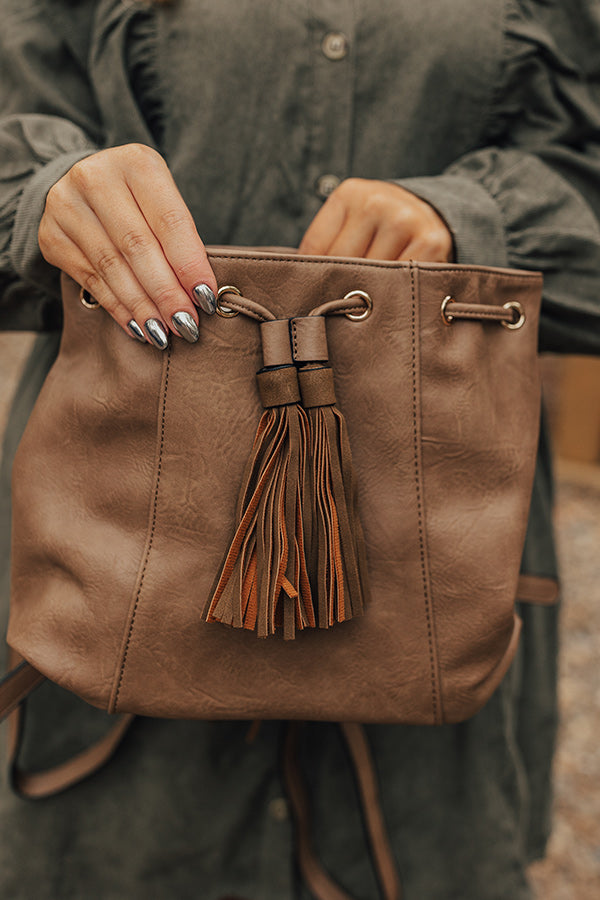 The Kenzo Faux Leather Fringe Backpack In Taupe • Impressions Online