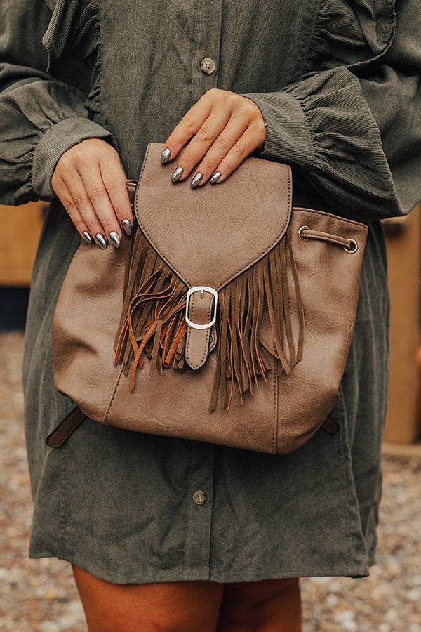 The Kenzo Faux Leather Fringe Backpack In Taupe