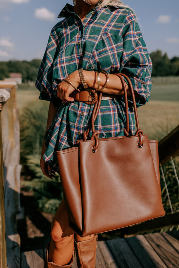 Elodie Lane Faux Leather Tote In Chocolate