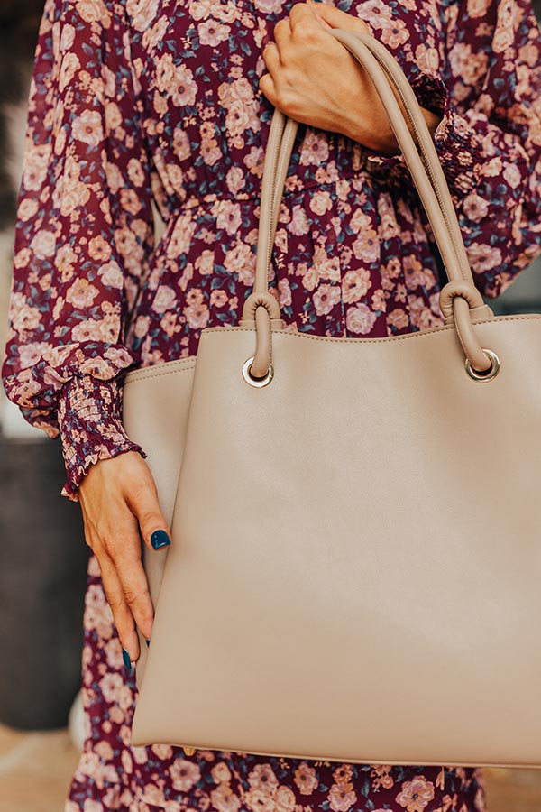 Elodie Lane Faux Leather Tote In Taupe