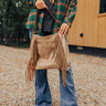 The Edith Faux Leather Fringe Tote In Warm Taupe Image - 1