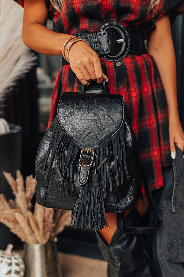 The Kenzo Faux Leather Fringe Backpack In Black