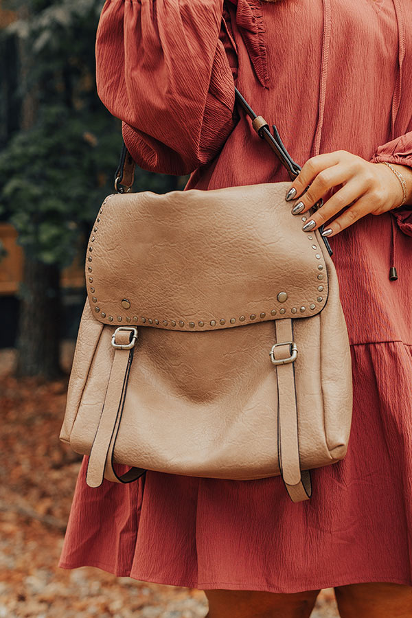 Autumn Treasure Faux Leather Backpack In Iced Latte