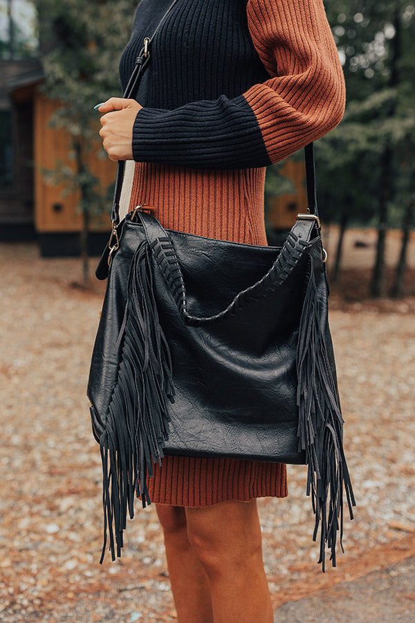 The Edith Faux Leather Fringe Tote In Black