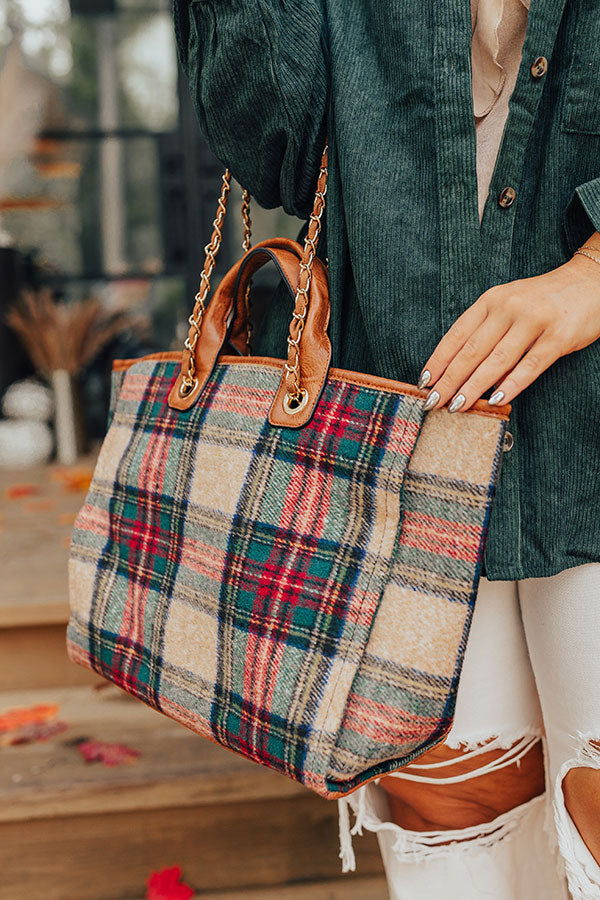 Wintry Dreams Plaid Tote in Iced Latte Image - 2