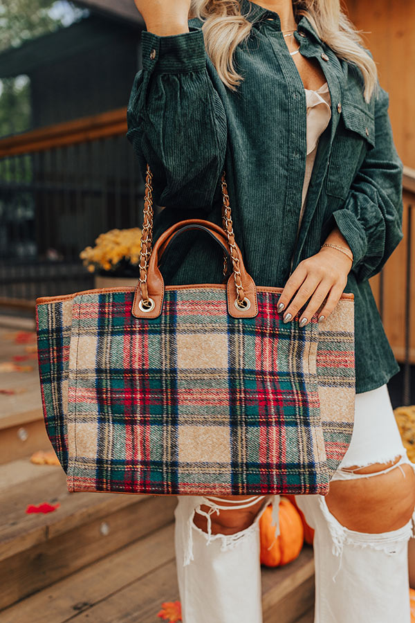 Wintry Dreams Plaid Tote in Iced Latte