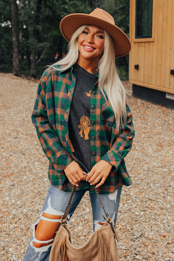 All The Hits Flannel Button Up In Green