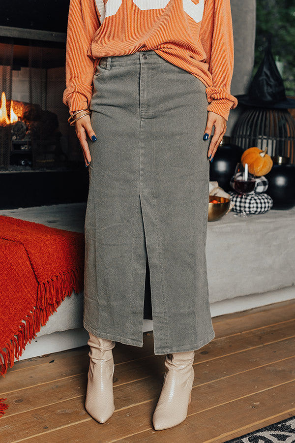 The Bristol High Waist Denim Skirt In Army Green Image - 2