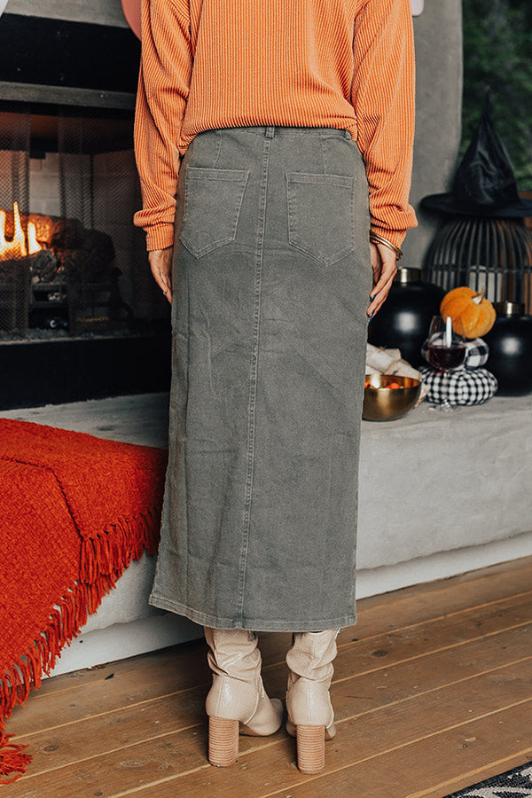 The Bristol High Waist Denim Skirt In Army Green Image - 4