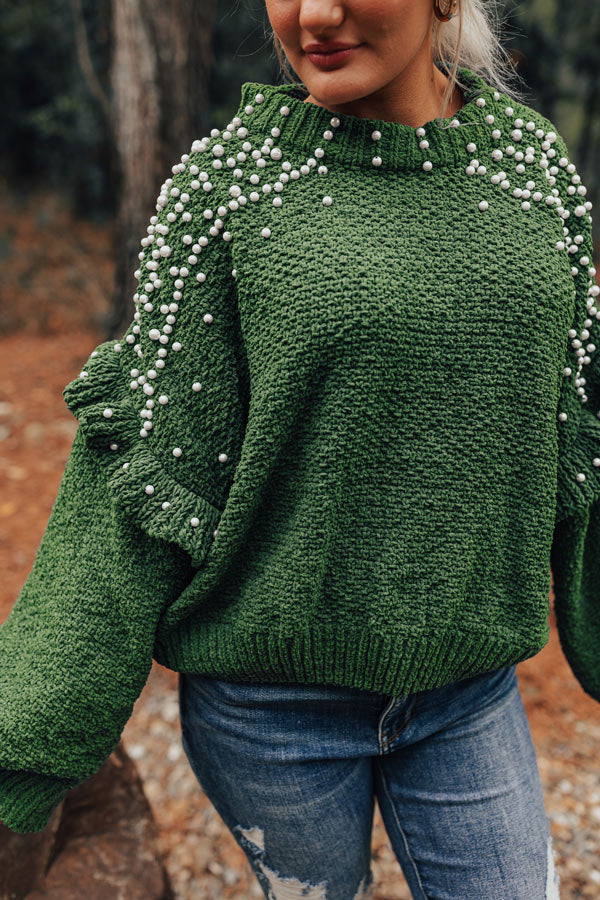 Cuddle Up With Cocoa Embellished Sweater in Green