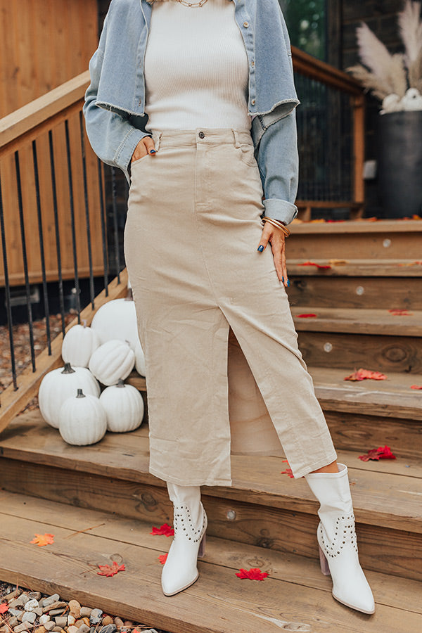 The Bristol High Waist Denim Skirt In Cream Image - 5