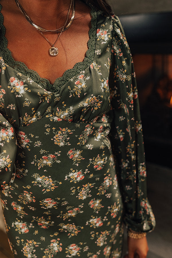 Original Dream Satin Floral Maxi In Olive Image - 3