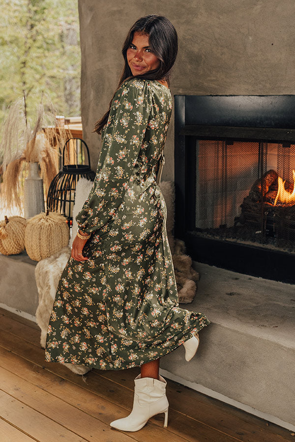 Original Dream Satin Floral Maxi In Olive Image - 4