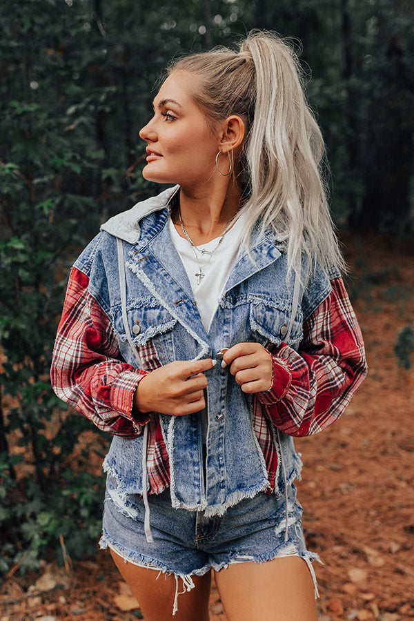 Amber Abundance Denim Jacket In Wine Image - 1