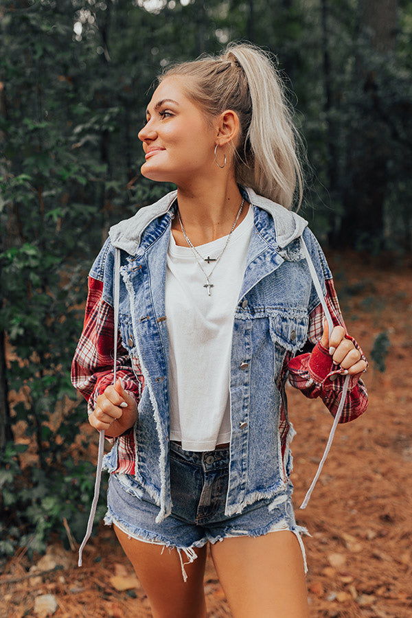 Amber Abundance Denim Jacket In Wine Image - 3