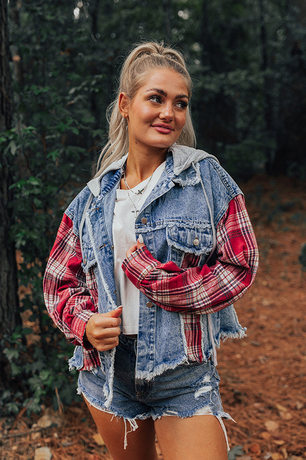 Amber Abundance Denim Jacket In Wine Image - 5