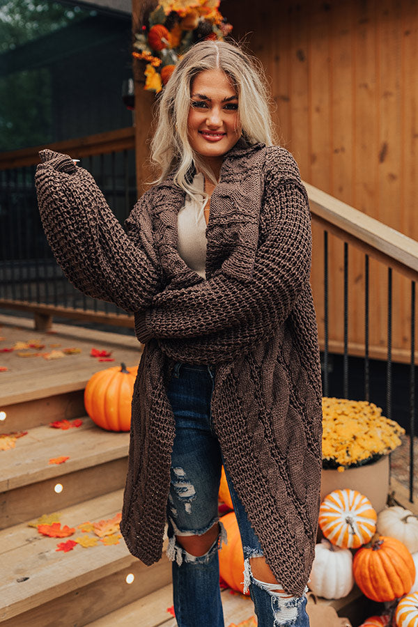 Mountain View Cable Knit Cardigan In Espresso