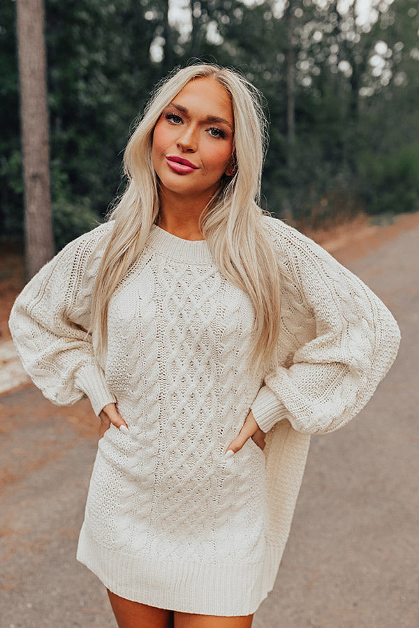 Seasonal Treats Cable Knit Sweater Dress in Ivory • Impressions Online  Boutique