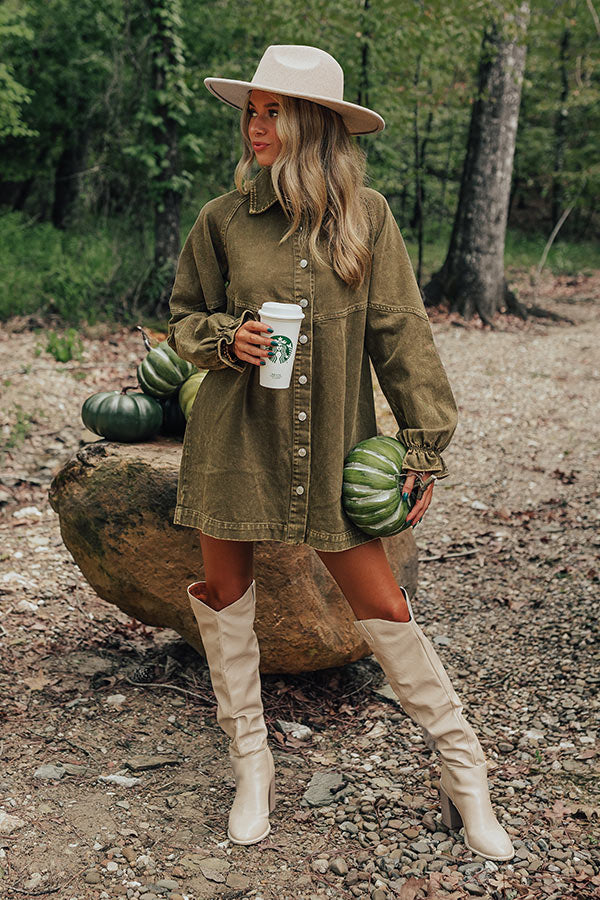 Tomorrow Is A New Day Denim Dress In Martini Olive
