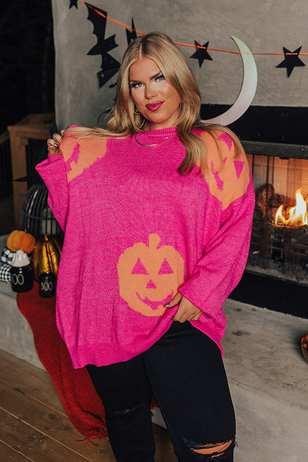 Hey Pumpkin Knit Sweater in Hot Pink Curves Image - 2