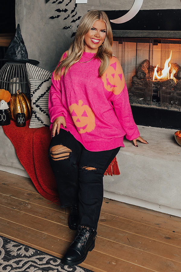Hey Pumpkin Knit Sweater in Hot Pink Curves