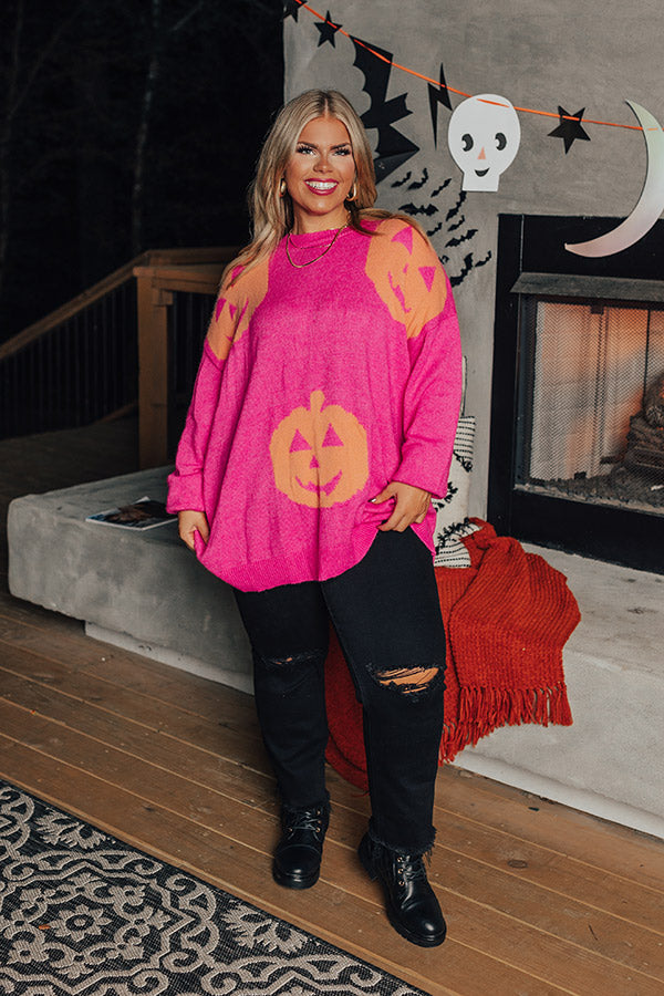 Hey Pumpkin Knit Sweater in Hot Pink Curves Image - 3