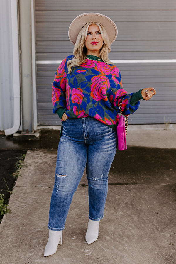 Lush Blooms Knit Sweater Curves Image - 1