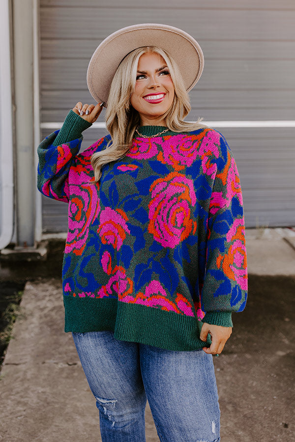 Lush Blooms Knit Sweater Curves Image - 2