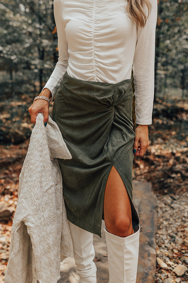 Autumn Harmony Faux Suede Skirt In Forest