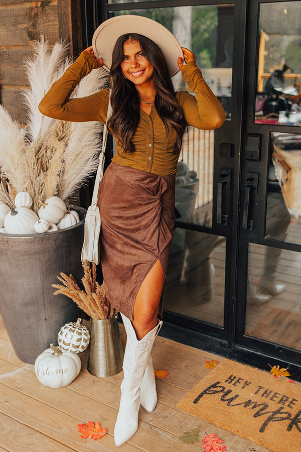 Autumn Harmony Faux Suede Skirt In Chestnut Image - 5