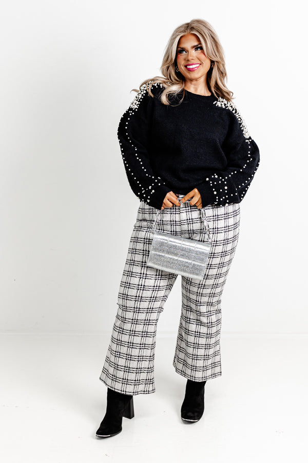 Modern Muse Pearl Embellished Sweater In Black Curves Image - 2