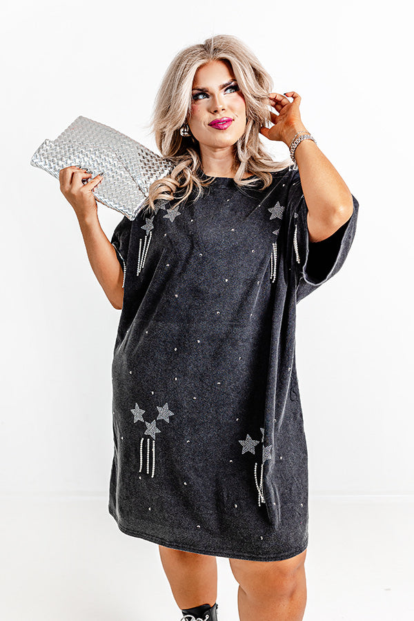 Artfully Done Embellished T-Shirt Dress in Vintage Black Curves Image - 2