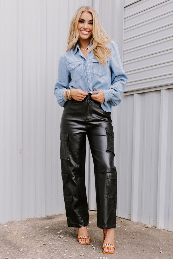 The Jenika High Waist Faux Leather Cargo Pants Image - 3
