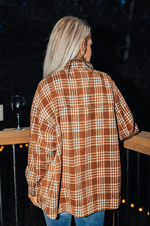 Start The Bonfire Embellished Plaid Jacket in Chocolate Curves Image - 5