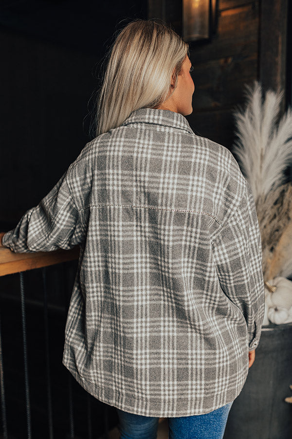 Start The Bonfire Embellished Plaid Jacket in Grey Image - 5