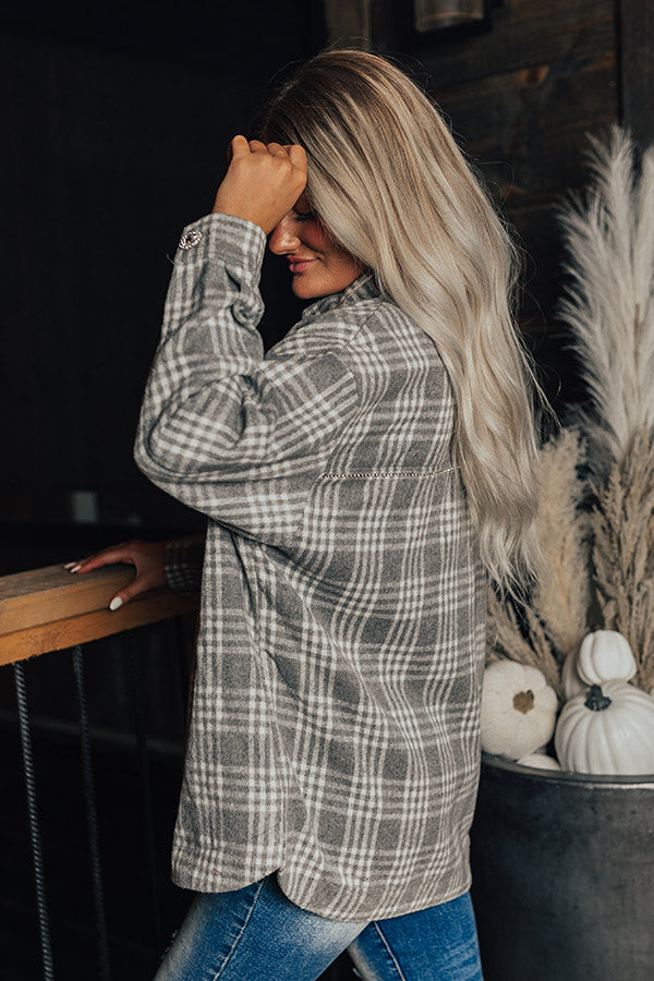 Start The Bonfire Embellished Plaid Jacket in Grey Image - 4