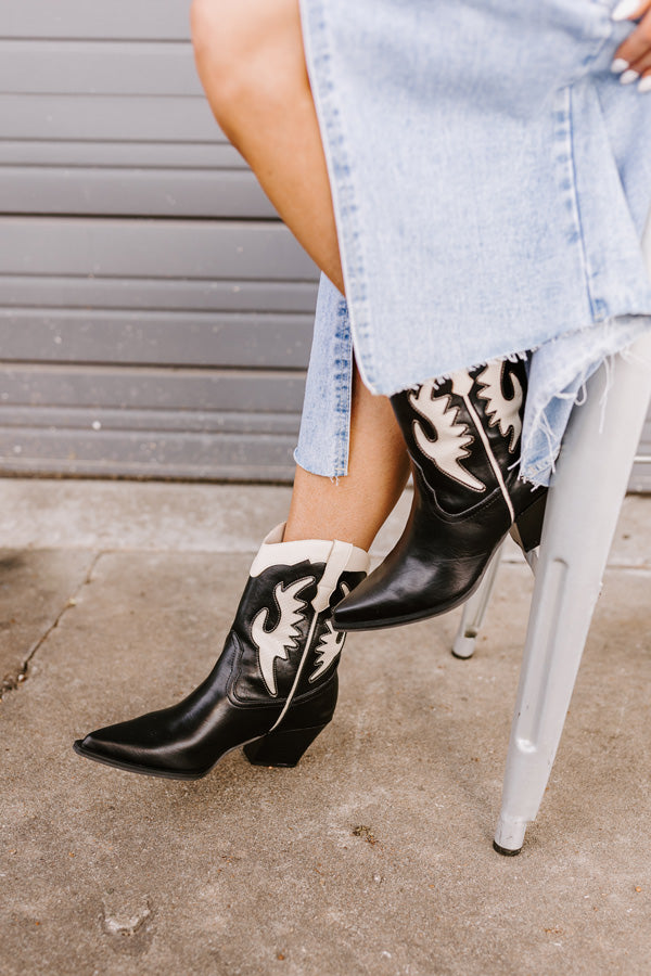 The Edith Faux Leather Cowboy Boot In Black