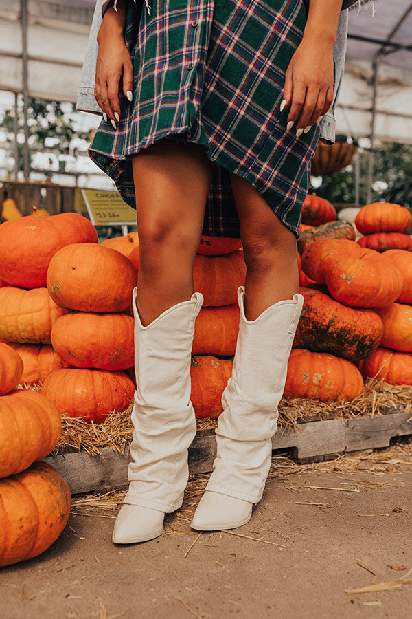 The Mila Denim Cowboy Boot In Ivory